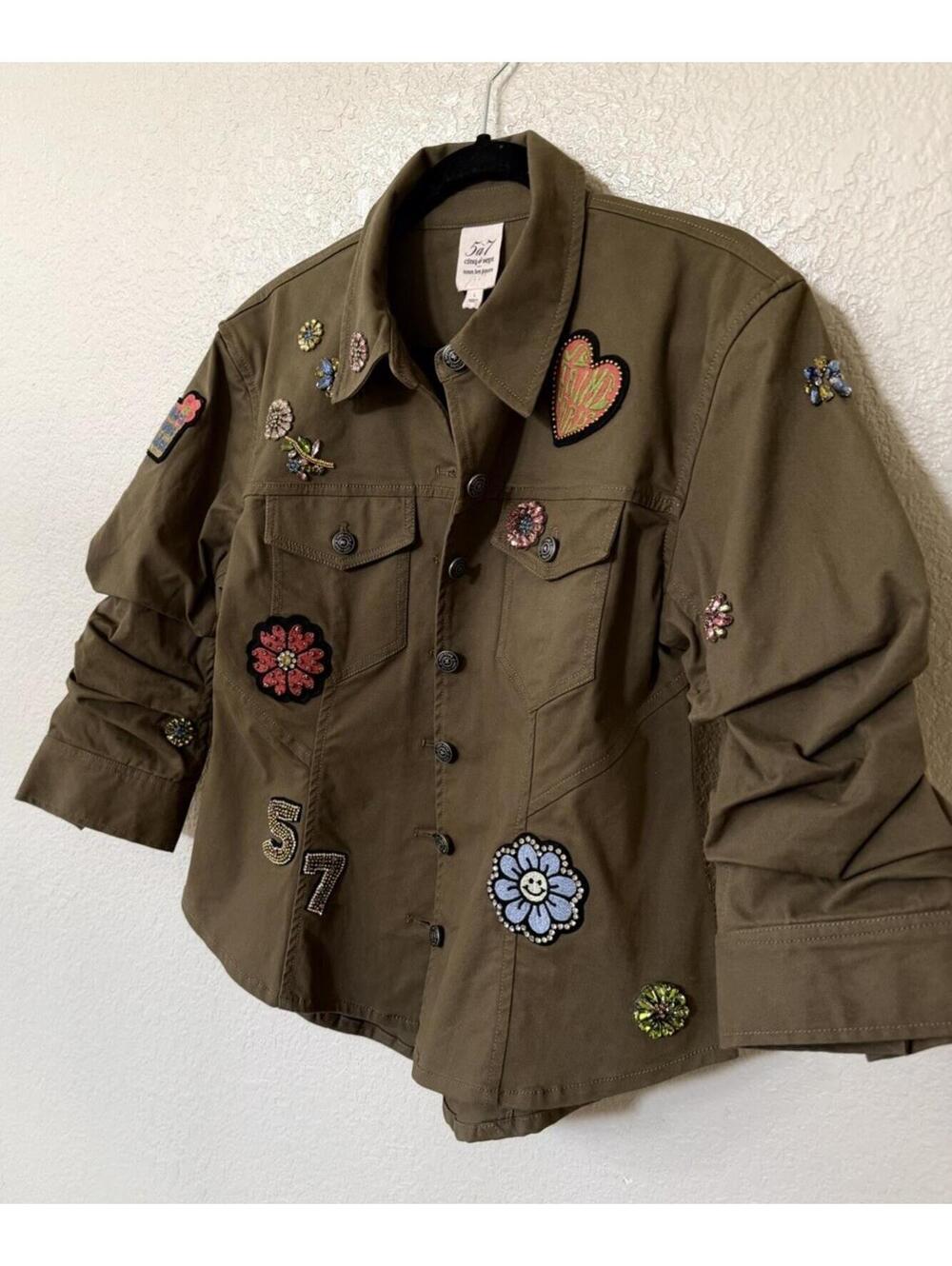 New Cinq à Sept RETRO LOVE PATCHES SCRUNCHED CANYON JACKET In Olive Sz L $595 - Picture 7 of 14